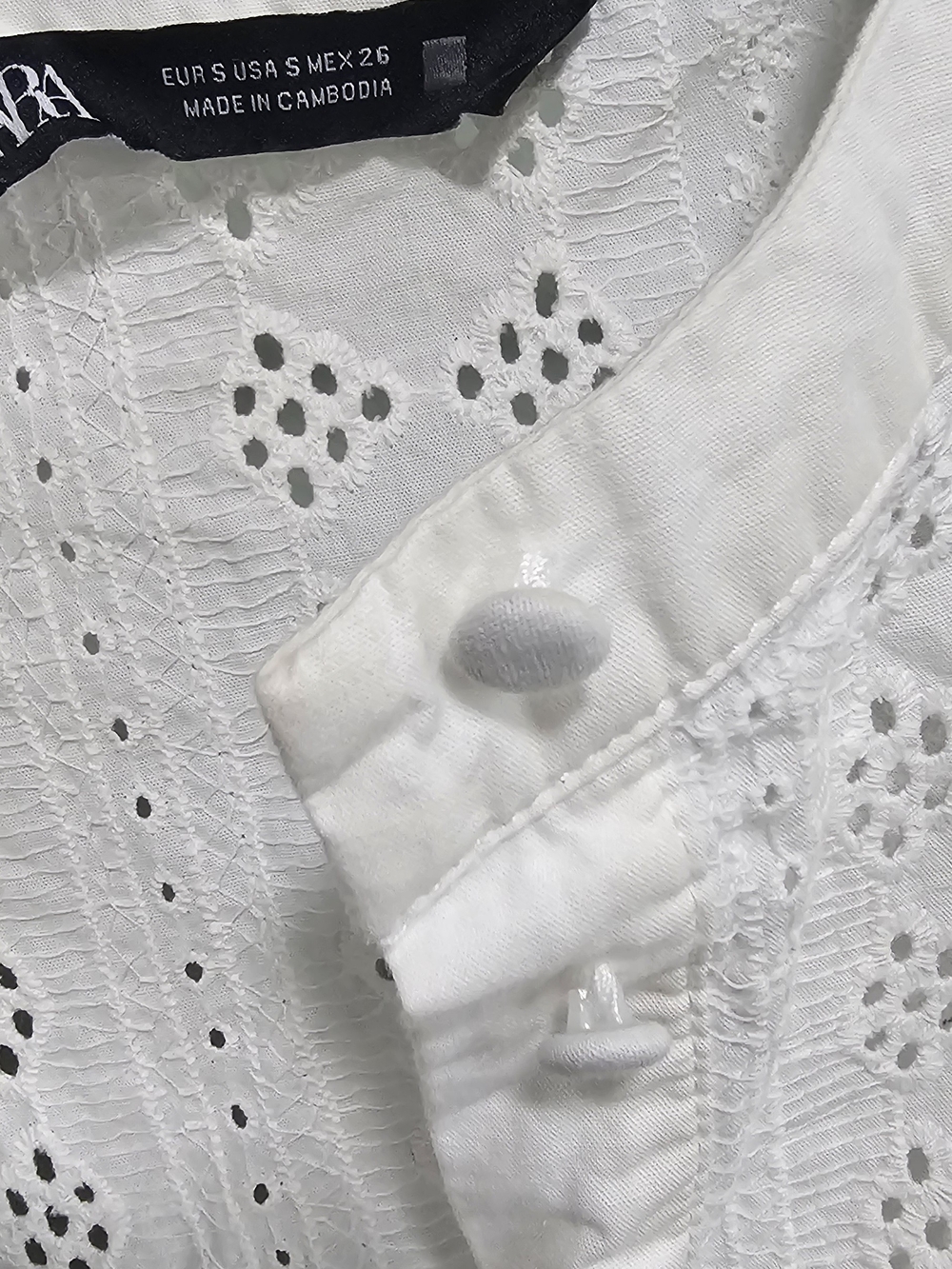 Zara White Eyelet Button-Up Top